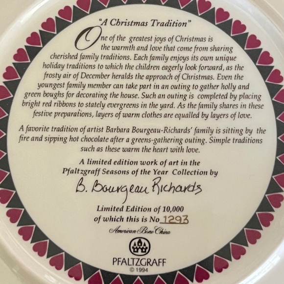 Pfaltzgraff Seasons of the Year A CHRISTMAS TRADITION 8" Collectable Plate 1994 - Picture 4 of 4